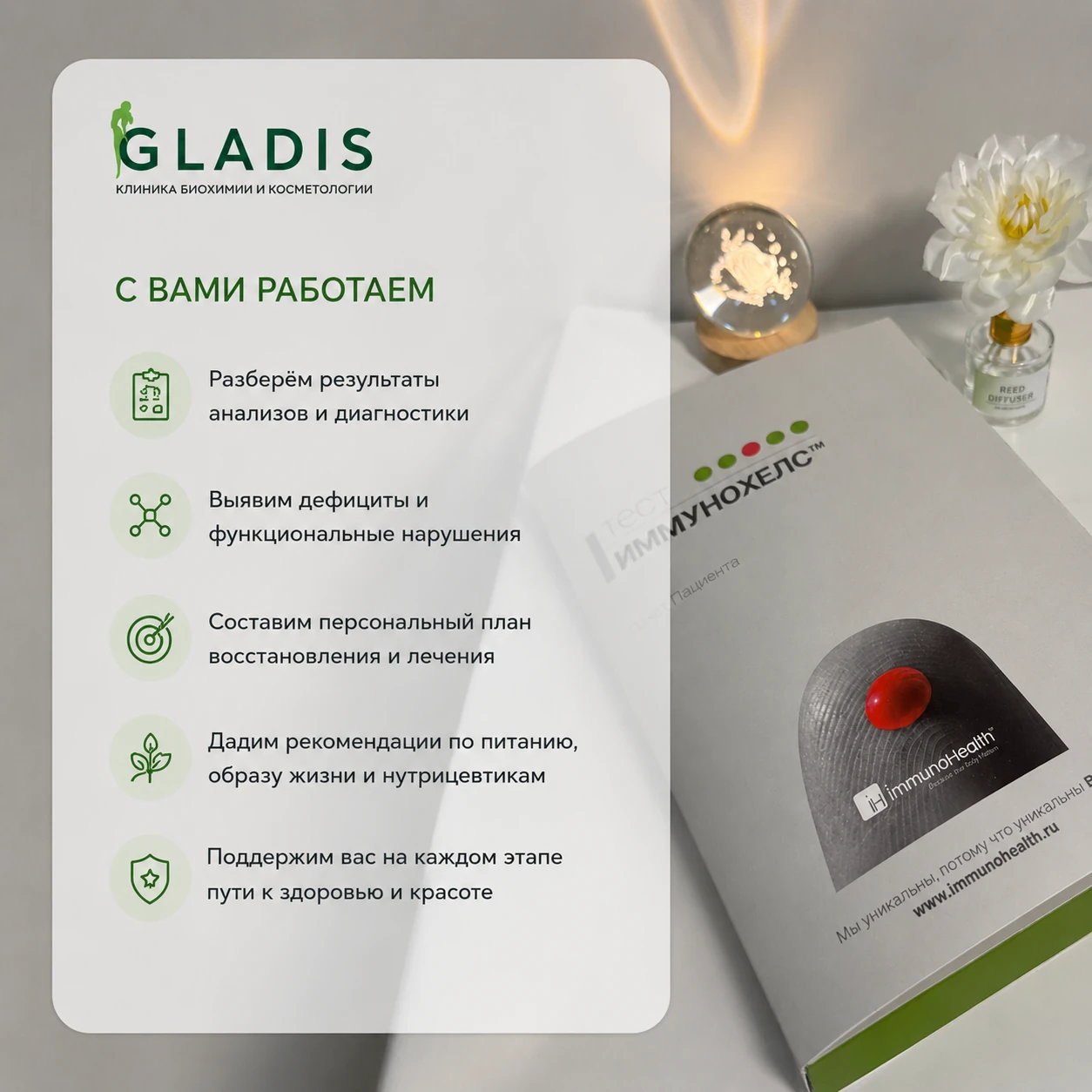 Материалы ImmunoHealth и этапы консультации в GLADIS